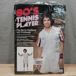 Karnival Mens Costume 80s Tennis Player Top Shorts Headband Set M White